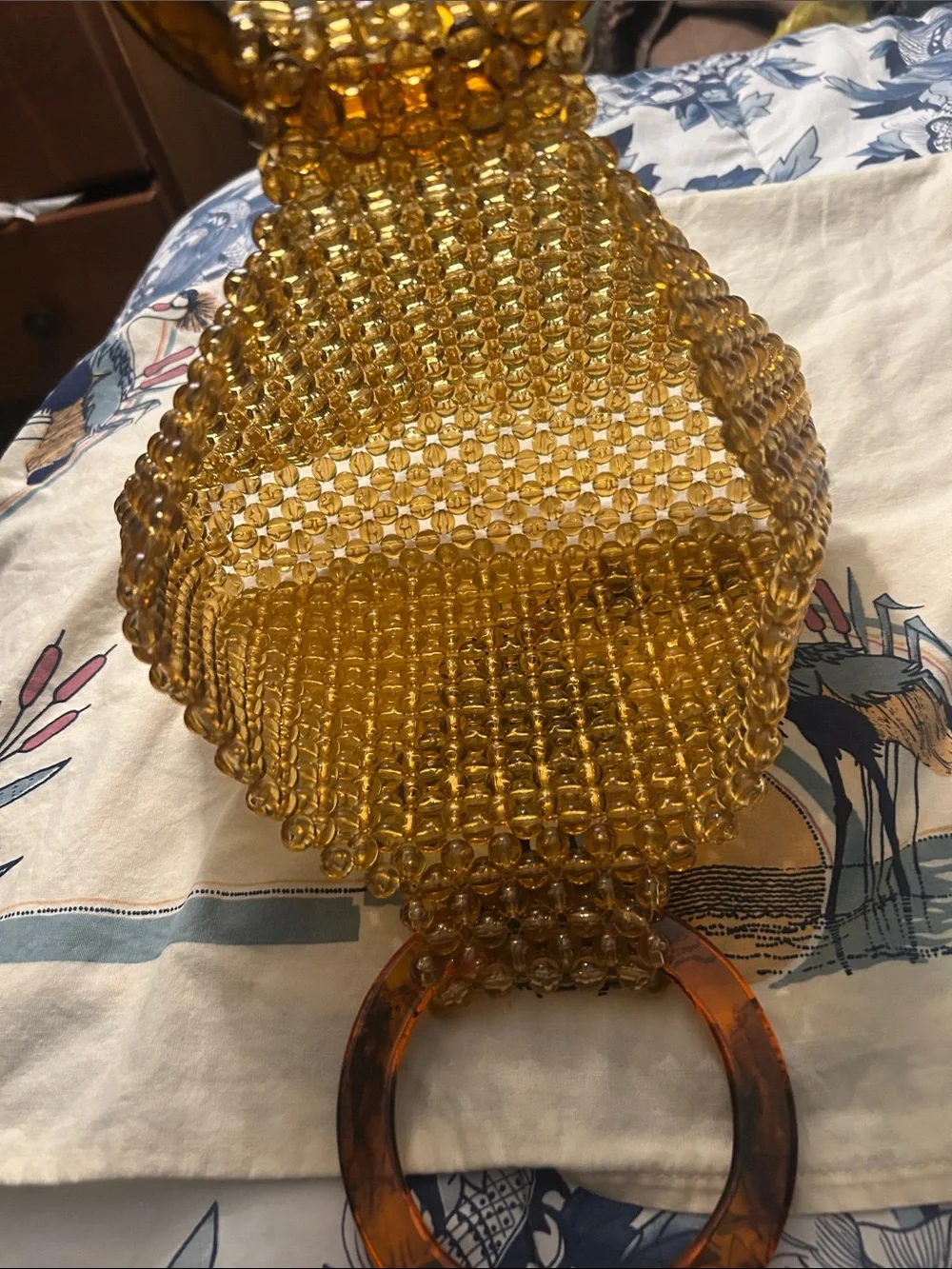 Source Unknown Amber Beaded Shoulder Bag with Tortoiseshell Handle